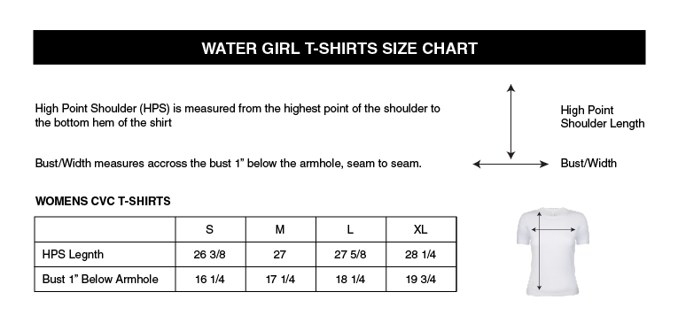 WATER GIRL T-SHIRTS SIZE CHART